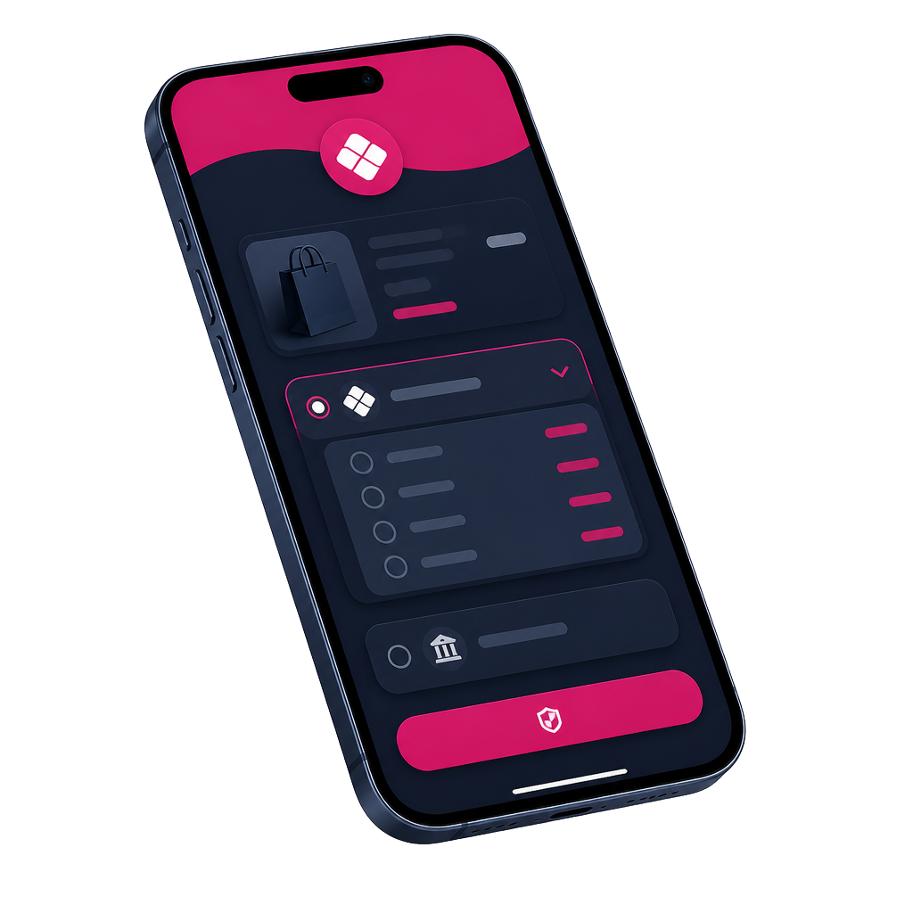 Celular exibindo um checkout com a opção de Parcelamento via Pix da Pagaleve